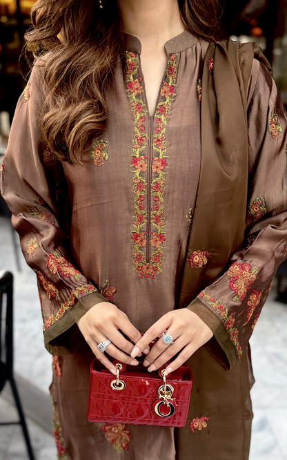 Asifa and Nabeel | Silk Edit 26 | Mocha Mystique - Luxury Dress - available at Maria Faisal in UK and USA.