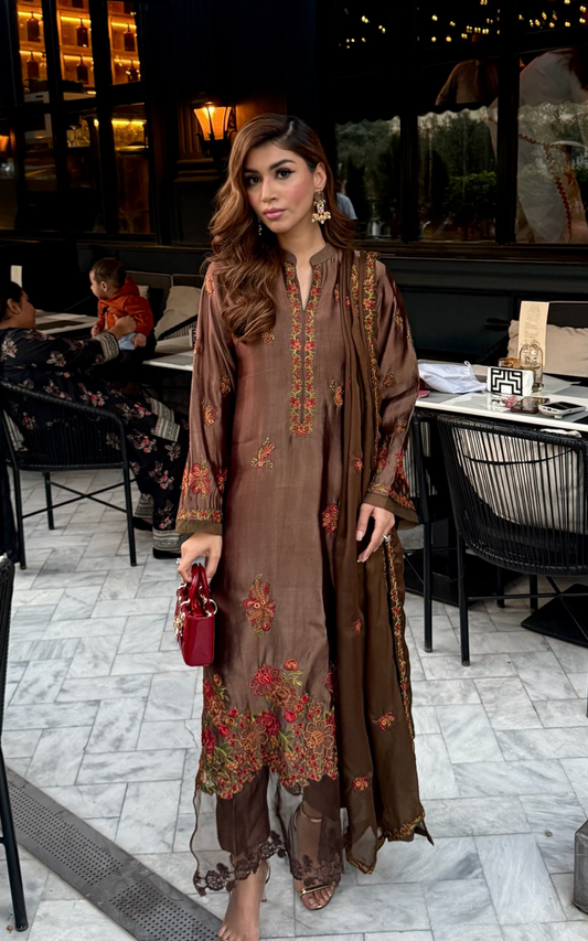 Asifa and Nabeel | Silk Edit 26 | Mocha Mystique - Luxury Dress - available at Maria Faisal in UK and USA.