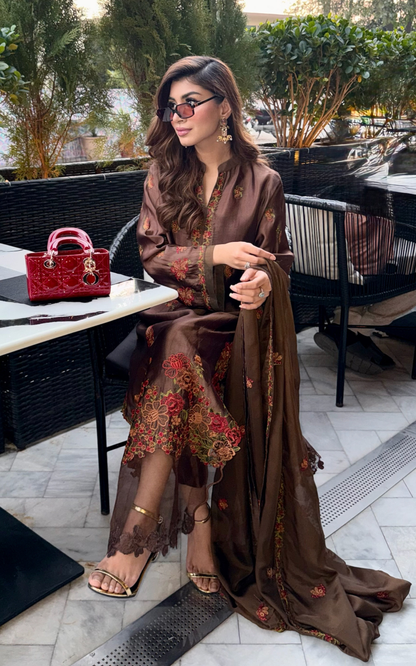 Asifa and Nabeel | Silk Edit 26 | Mocha Mystique - Luxury Dress - available at Maria Faisal in UK and USA.
