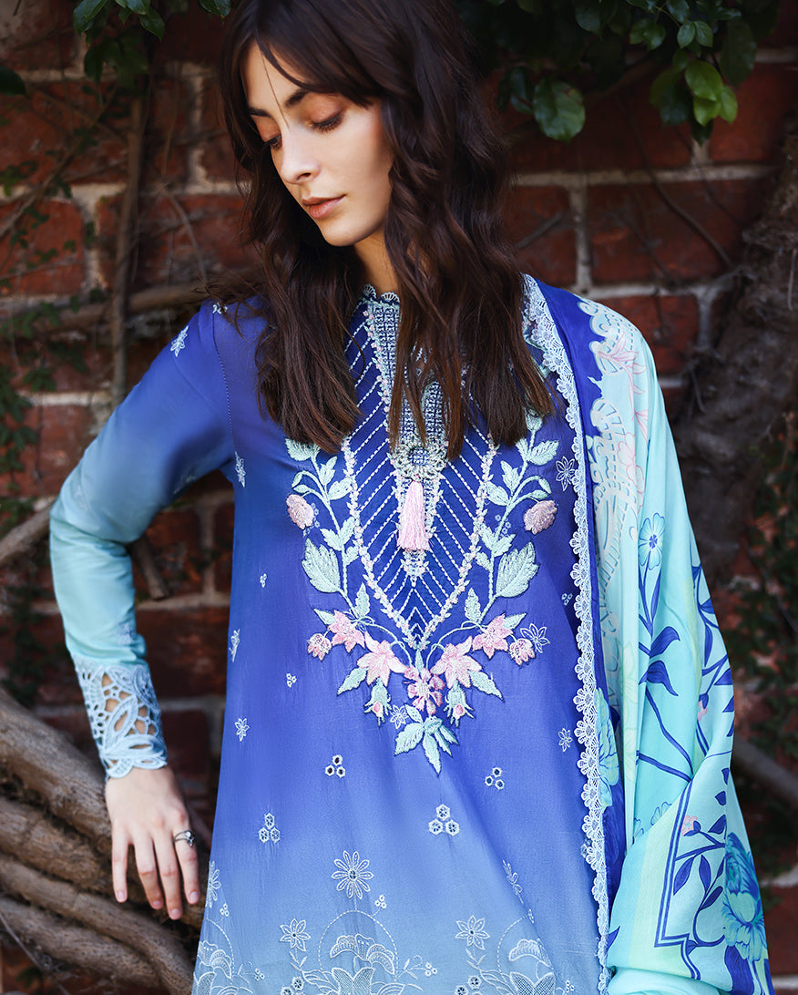 Mushq | Solace Ombre Chikankari | Moonlit Ease - Luxury Dress - available at Maria Faisal in UK and USA.