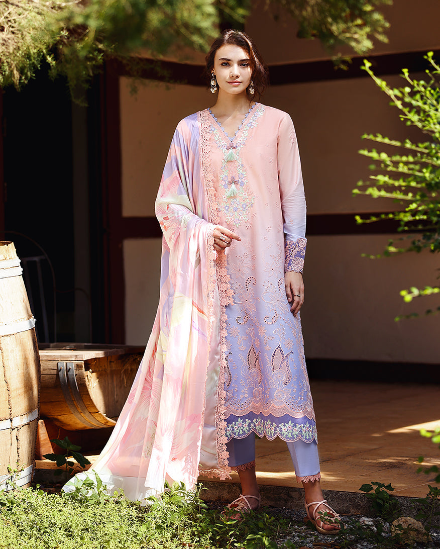 Mushq | Solace Ombre Chikankari | Morning Veil - Luxury Dress - available at Maria Faisal in UK and USA.