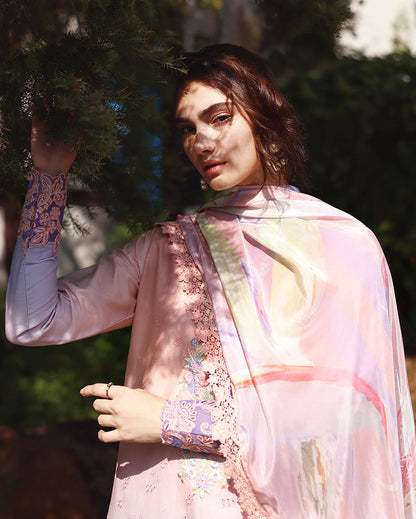 Mushq | Solace Ombre Chikankari | Morning Veil - Luxury Dress - available at Maria Faisal in UK and USA.