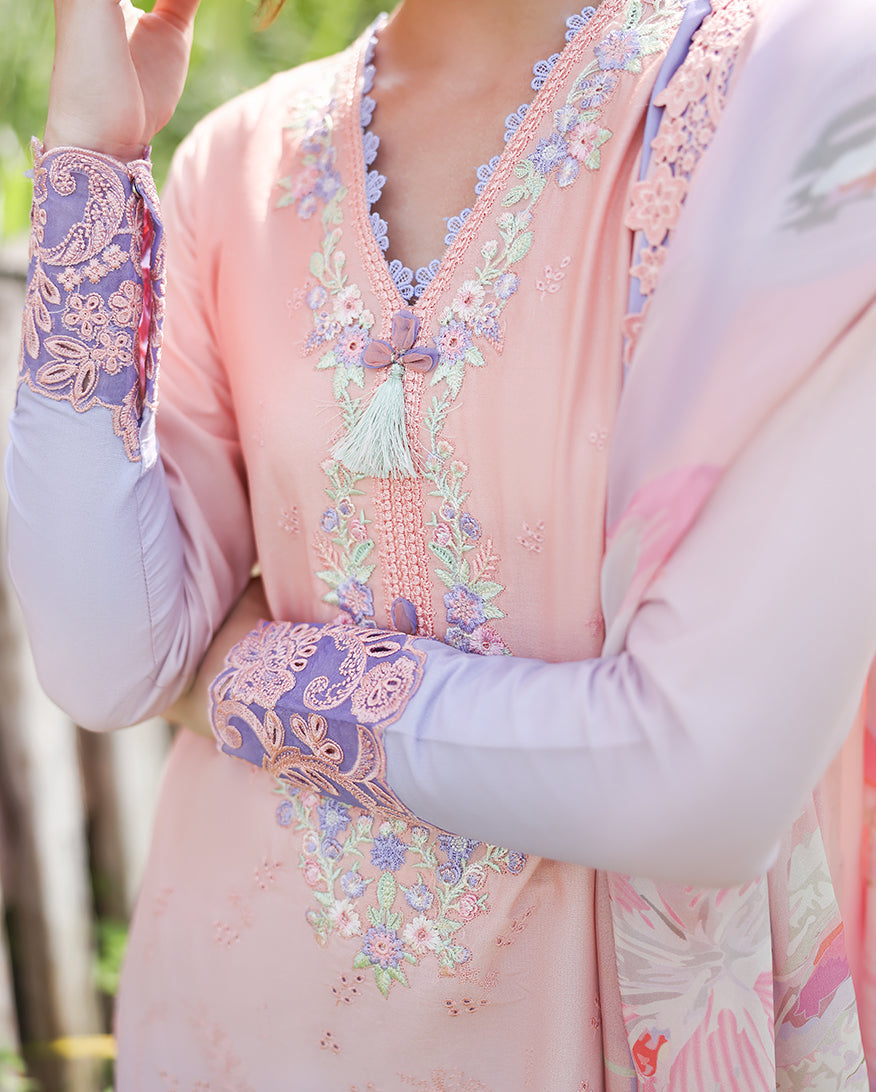 Mushq | Solace Ombre Chikankari | Morning Veil - Luxury Dress - available at Maria Faisal in UK and USA.