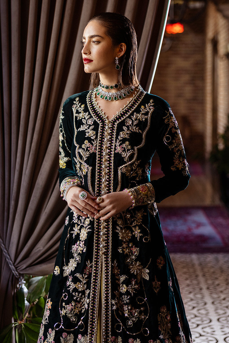 Mushq | Deja Vu Velvet | Nostalgic Shadows - Designer Dress with Intricate embroidery and embellishments. Shop elegent wedding dress at Maria Faisal.
