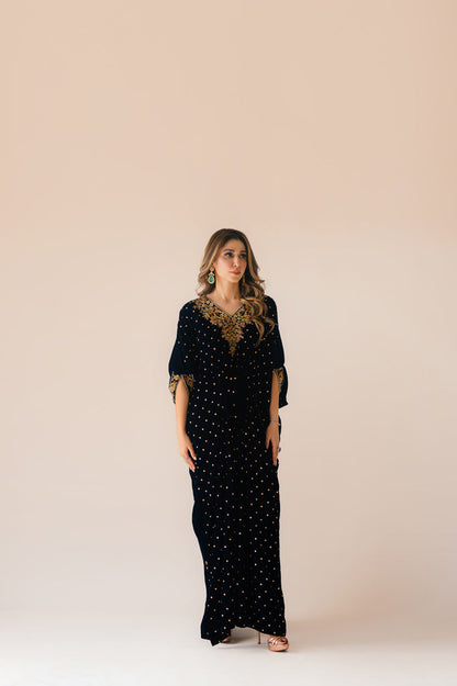 Sammy K | Velvet Festive Edit | Navy Blue Caftan - Ladies Clothes - Maria Faisal