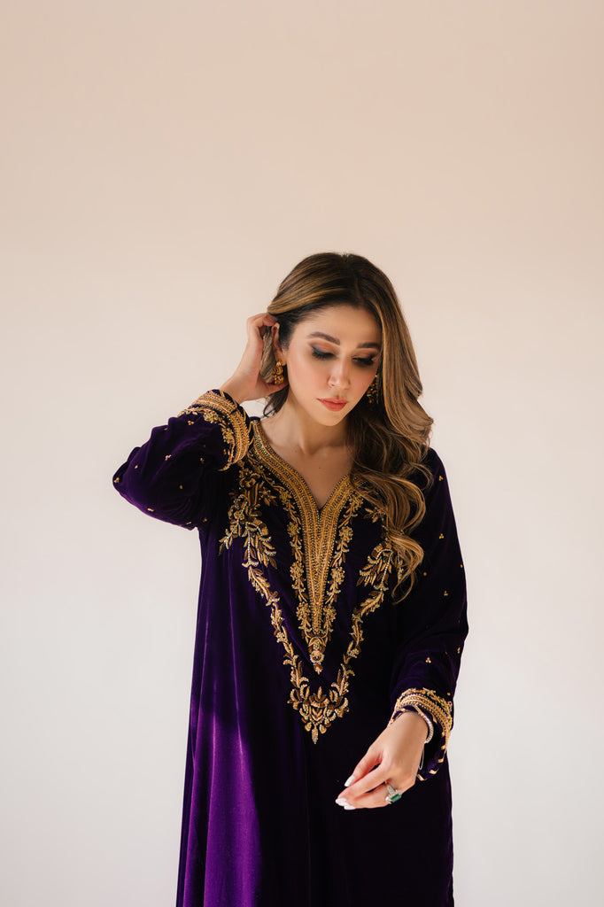 Sammy K | Velvet Festive Edit | Purple Velvet Maxi Outfit - Ladies Clothes - Maria Faisal