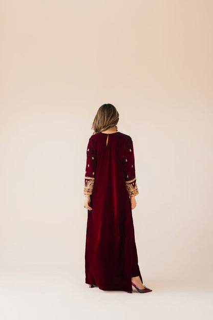 Sammy K | Velvet Festive Edit | Maroon Maxi velvet Outfit - Ladies Clothes - Maria Faisal