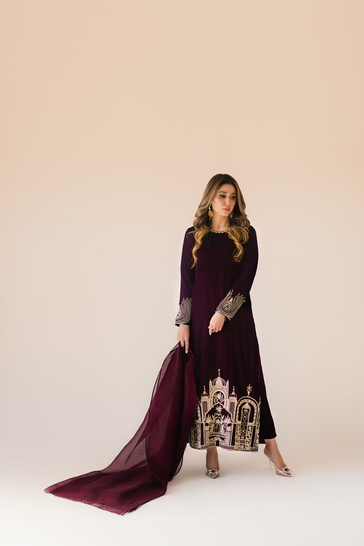Sammy K | Velvet Festive Edit | Burgundy velvet monument outfit - Ladies Clothes - Maria Faisal