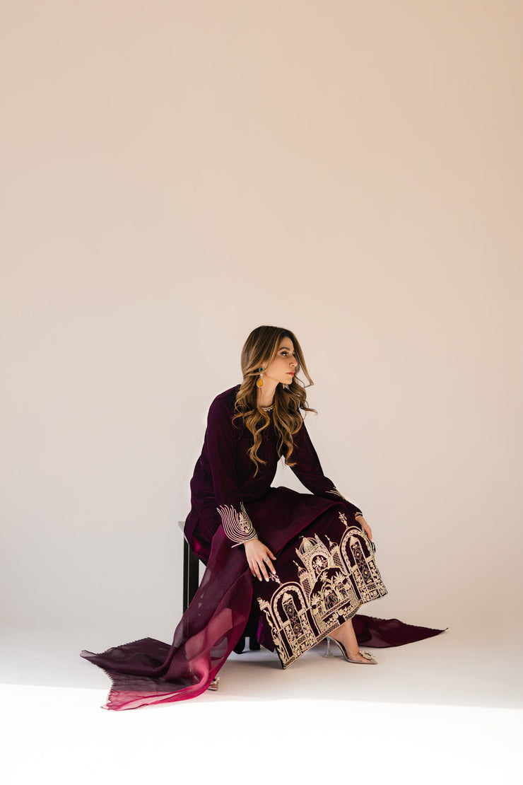 Sammy K | Velvet Festive Edit | Burgundy velvet monument outfit - Ladies Clothes - Maria Faisal