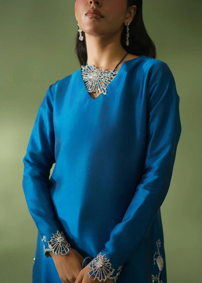 Jeem | Celestial Luxe Formals | RAYA BLUE - Formal Dress - available at Maria Faisal in UK and USA.