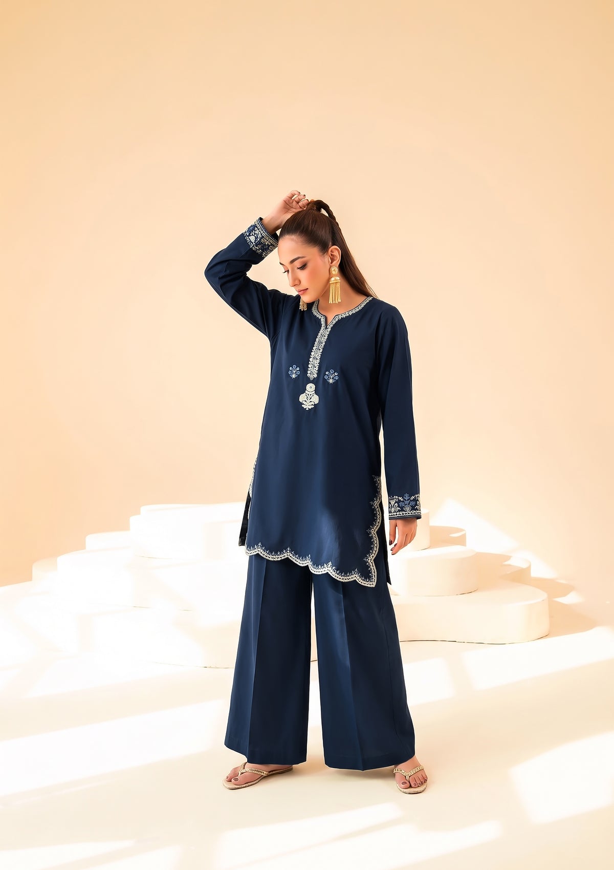 Faiza Faisal | FNF Cords Edit |NAVY SYMPHONY - Casual Dress - available at Maria Faisal in UK and USA.