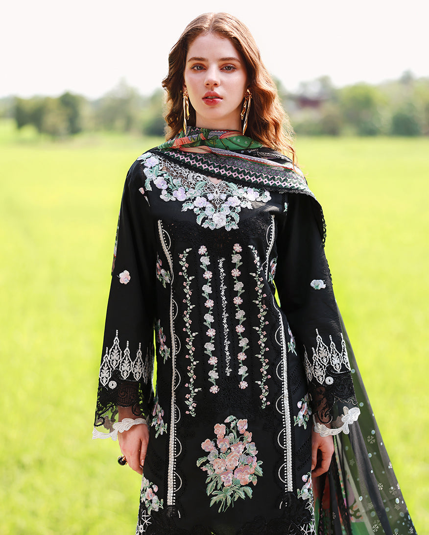 Mushq | The Secret Garden Lawn | Nightshade Bloom - Luxury Dress - available at Maria Faisal in UK and USA.