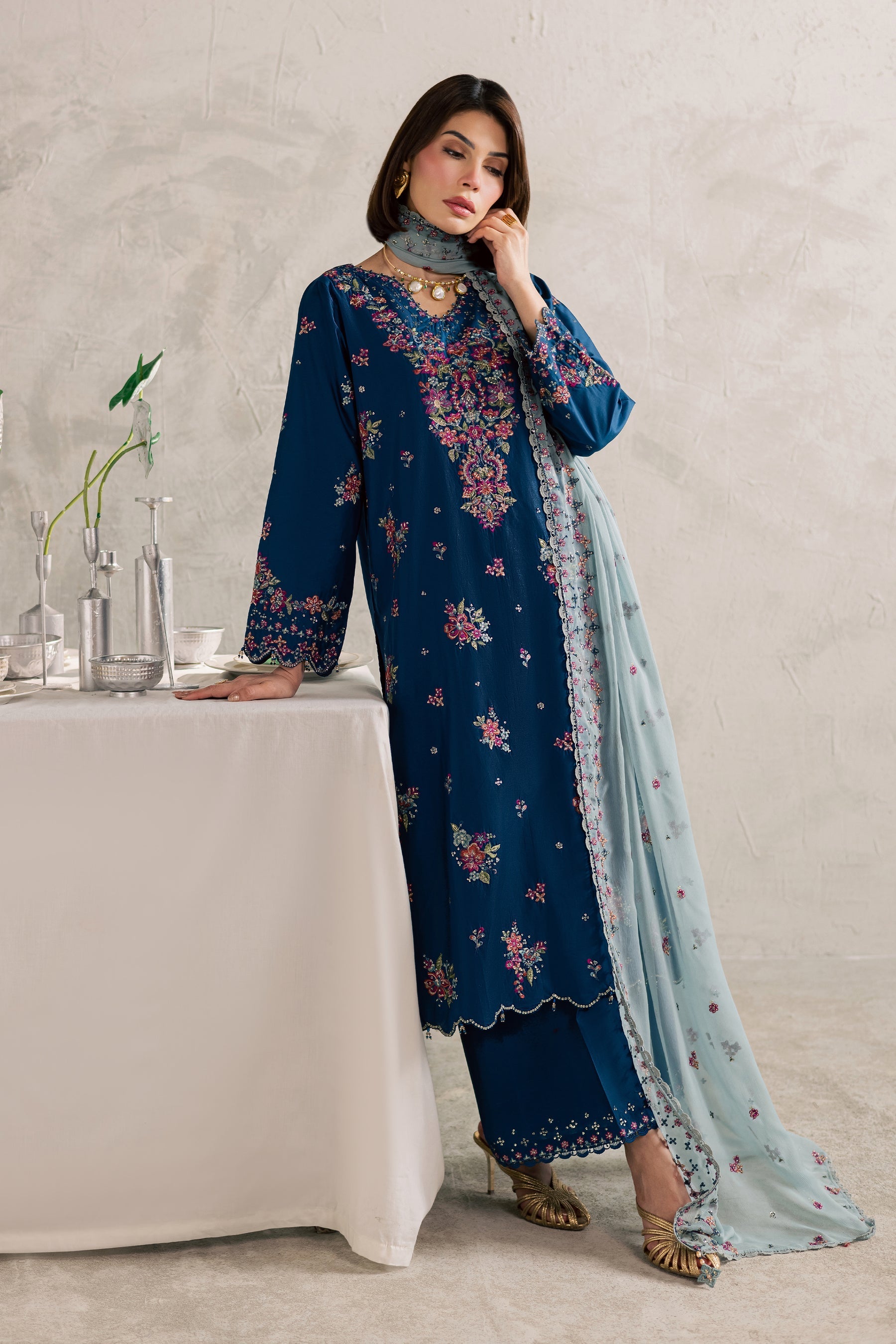 Batik | Festive Eid 26 | Nira - Luxury Dress - available at Maria Faisal in UK and USA.