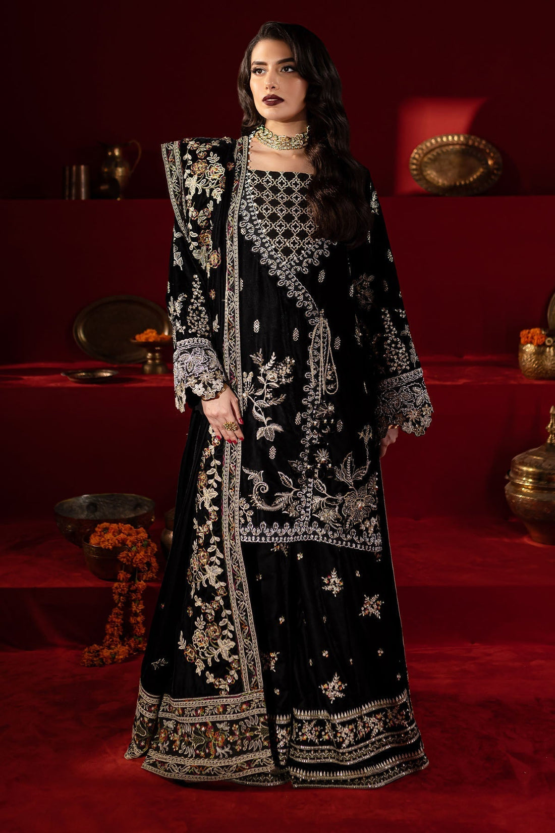 Nureh | Maya Velvet |  NW-92 - Designer Dress with Intricate embroidery and embellishments. Shop elegent wedding dress at Maria Faisal.