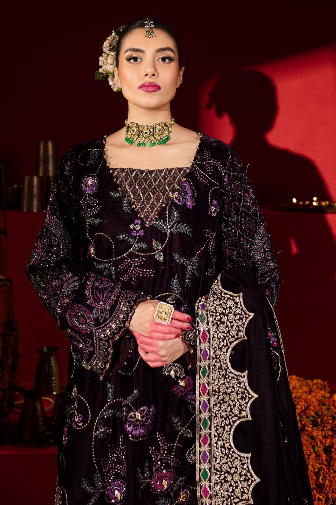 Nureh | Maya Velvet |  NW-91 - Designer Dress with Intricate embroidery and embellishments. Shop elegent wedding dress at Maria Faisal.