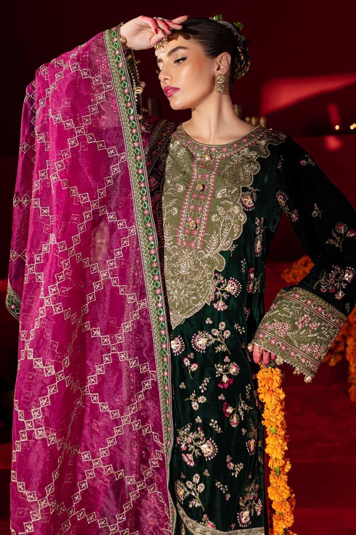 Nureh | Maya Velvet |  NW-88 - Designer Dress with Intricate embroidery and embellishments. Shop elegent wedding dress at Maria Faisal.