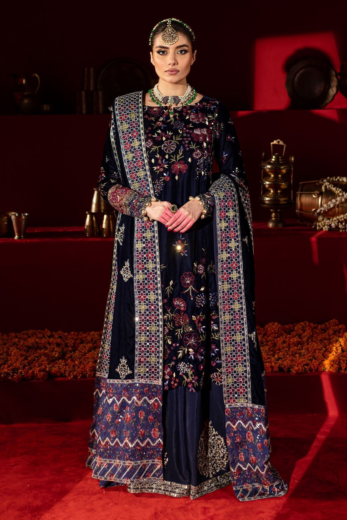 Nureh | Maya Velvet |  NW-93 - Designer Dress with Intricate embroidery and embellishments. Shop elegent wedding dress at Maria Faisal.