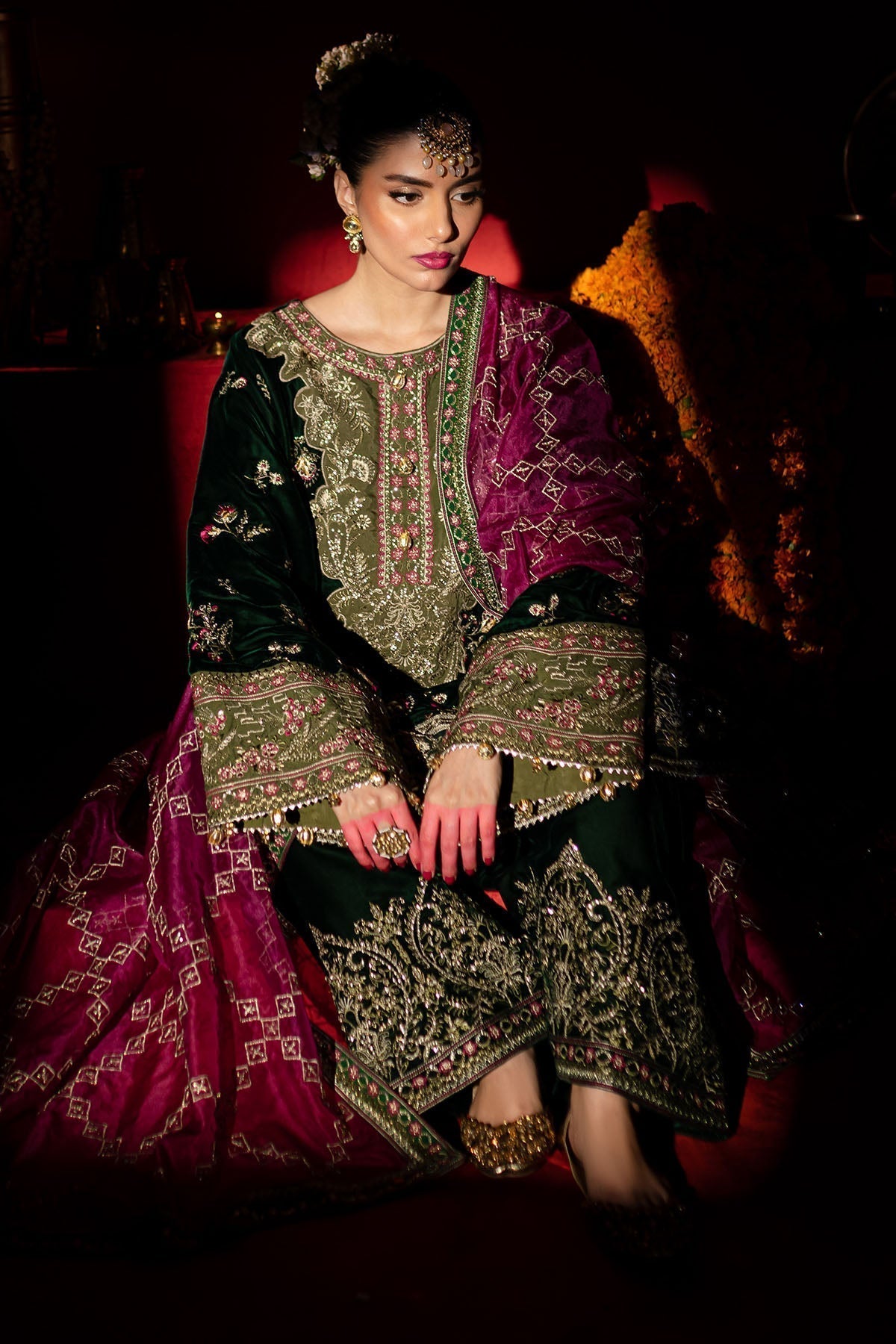 Nureh | Maya Velvet |  NW-88 - Designer Dress with Intricate embroidery and embellishments. Shop elegent wedding dress at Maria Faisal.