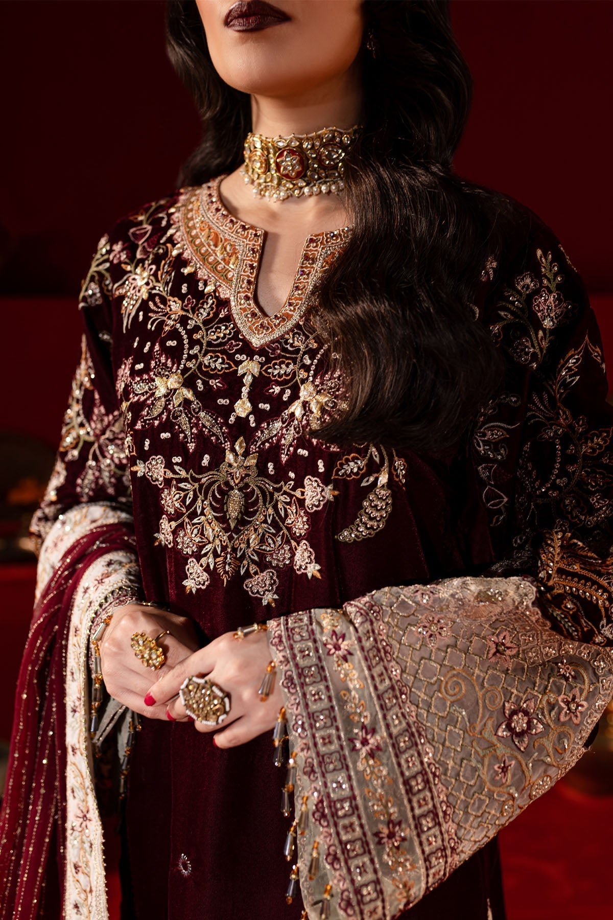 Nureh | Maya Velvet |  NW-89 - Designer Dress with Intricate embroidery and embellishments. Shop elegent wedding dress at Maria Faisal.