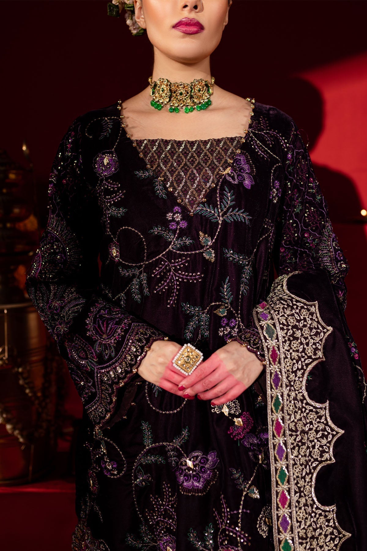 Nureh | Maya Velvet |  NW-91 - Designer Dress with Intricate embroidery and embellishments. Shop elegent wedding dress at Maria Faisal.