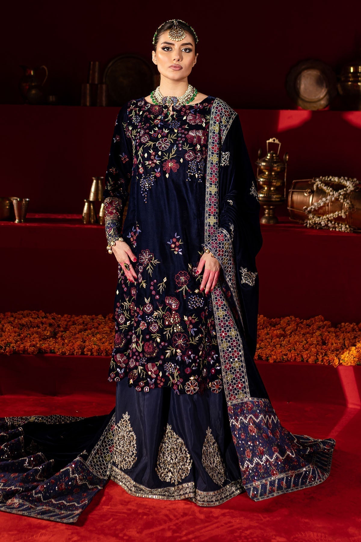 Nureh | Maya Velvet |  NW-93 - Designer Dress with Intricate embroidery and embellishments. Shop elegent wedding dress at Maria Faisal.