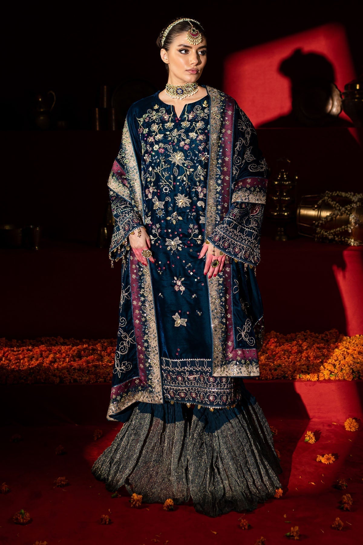 Nureh | Maya Velvet |  NW-90 - Designer Dress with Intricate embroidery and embellishments. Shop elegent wedding dress at Maria Faisal.