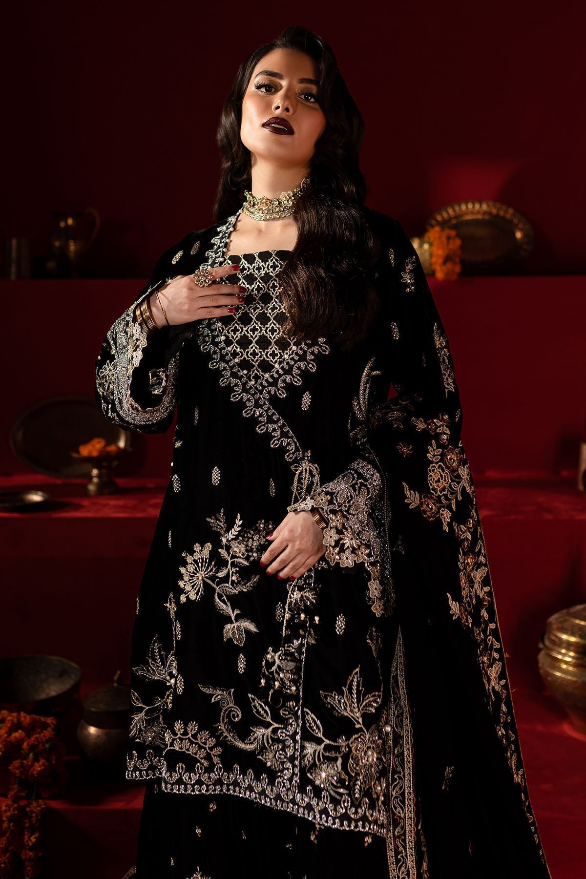 Nureh | Maya Velvet |  NW-92 - Designer Dress with Intricate embroidery and embellishments. Shop elegent wedding dress at Maria Faisal.