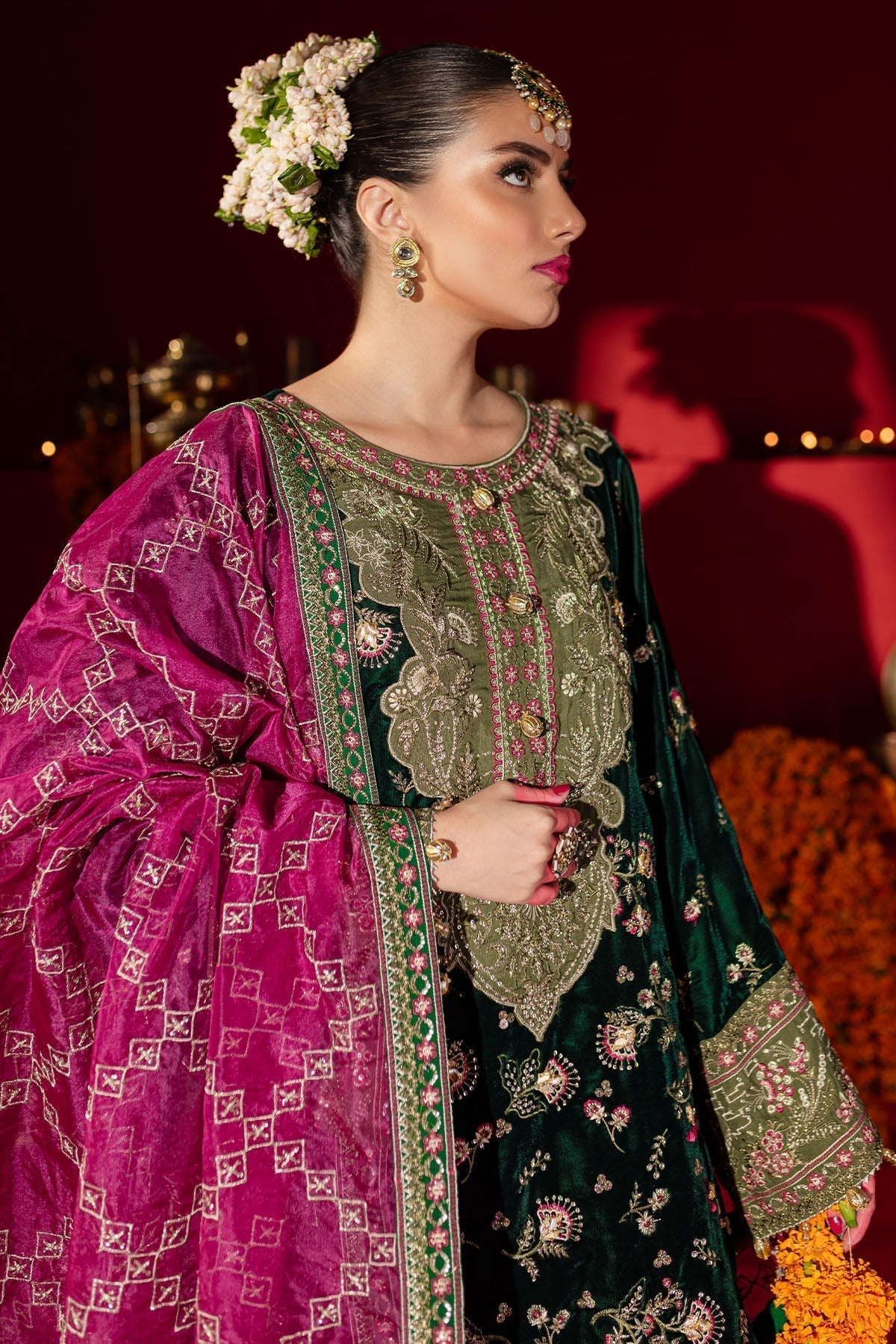 Nureh | Maya Velvet |  NW-88 - Designer Dress with Intricate embroidery and embellishments. Shop elegent wedding dress at Maria Faisal.