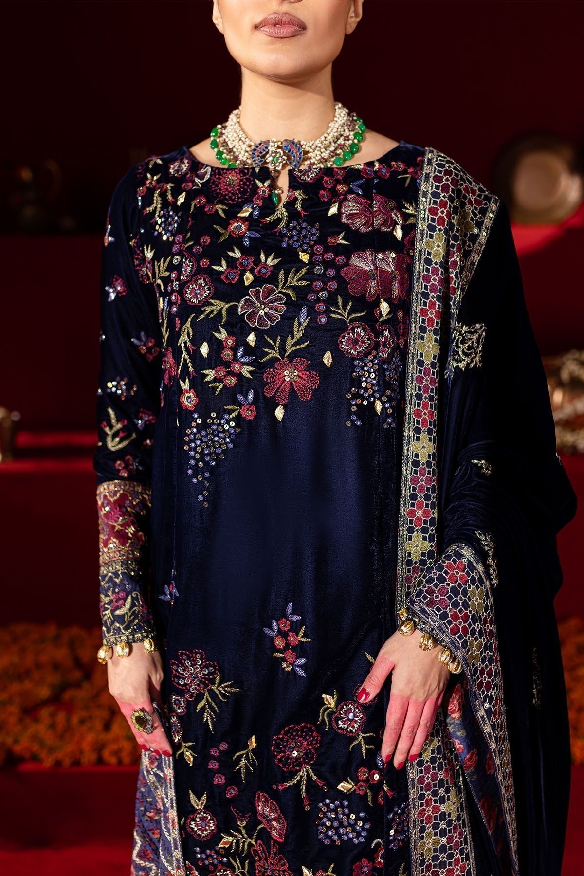 Nureh | Maya Velvet |  NW-93 - Designer Dress with Intricate embroidery and embellishments. Shop elegent wedding dress at Maria Faisal.