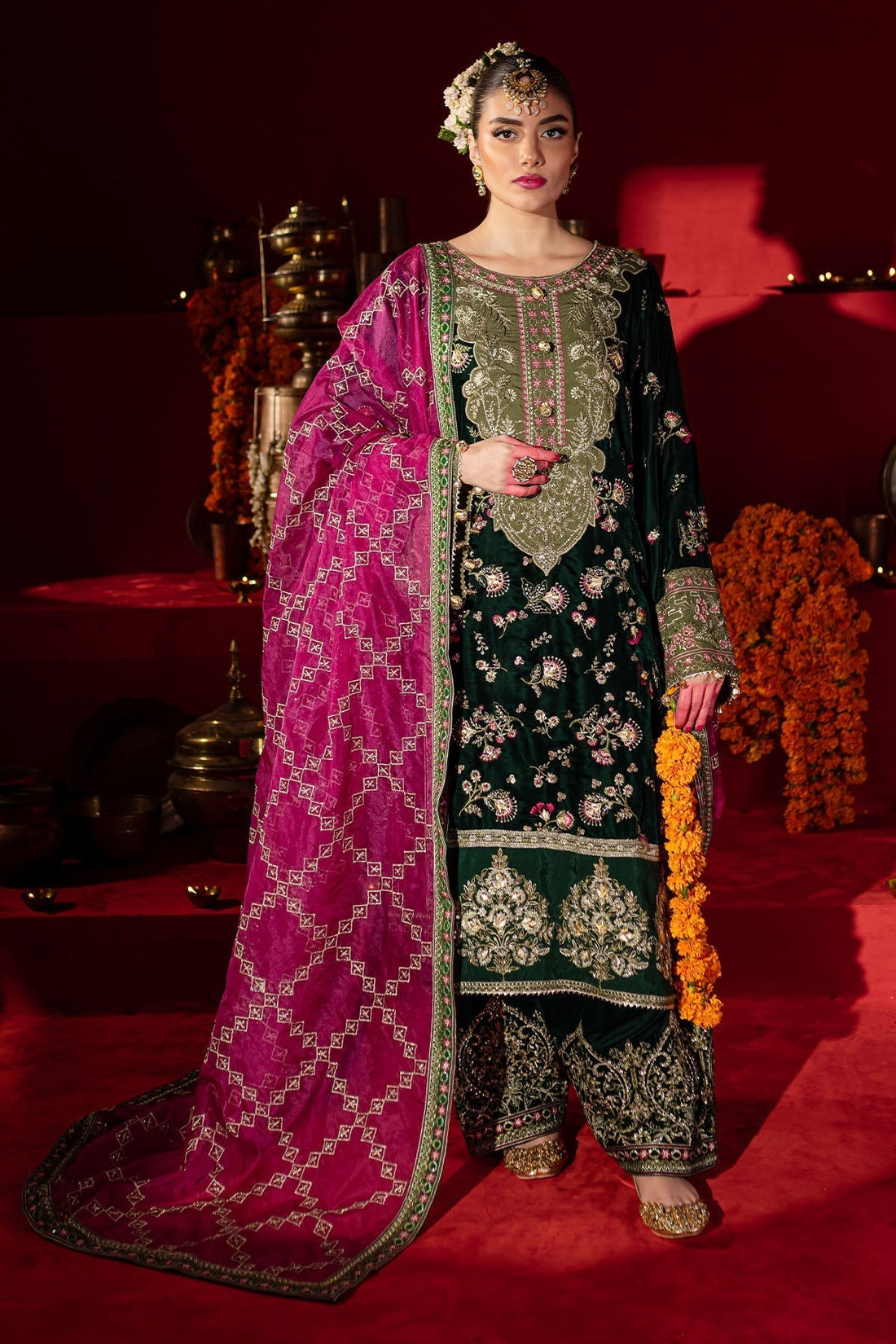 Nureh | Maya Velvet |  NW-88 - Designer Dress with Intricate embroidery and embellishments. Shop elegent wedding dress at Maria Faisal.