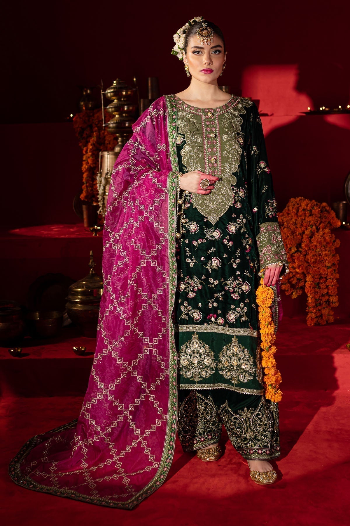 Nureh | Maya Velvet |  NW-88 - Designer Dress with Intricate embroidery and embellishments. Shop elegent wedding dress at Maria Faisal.