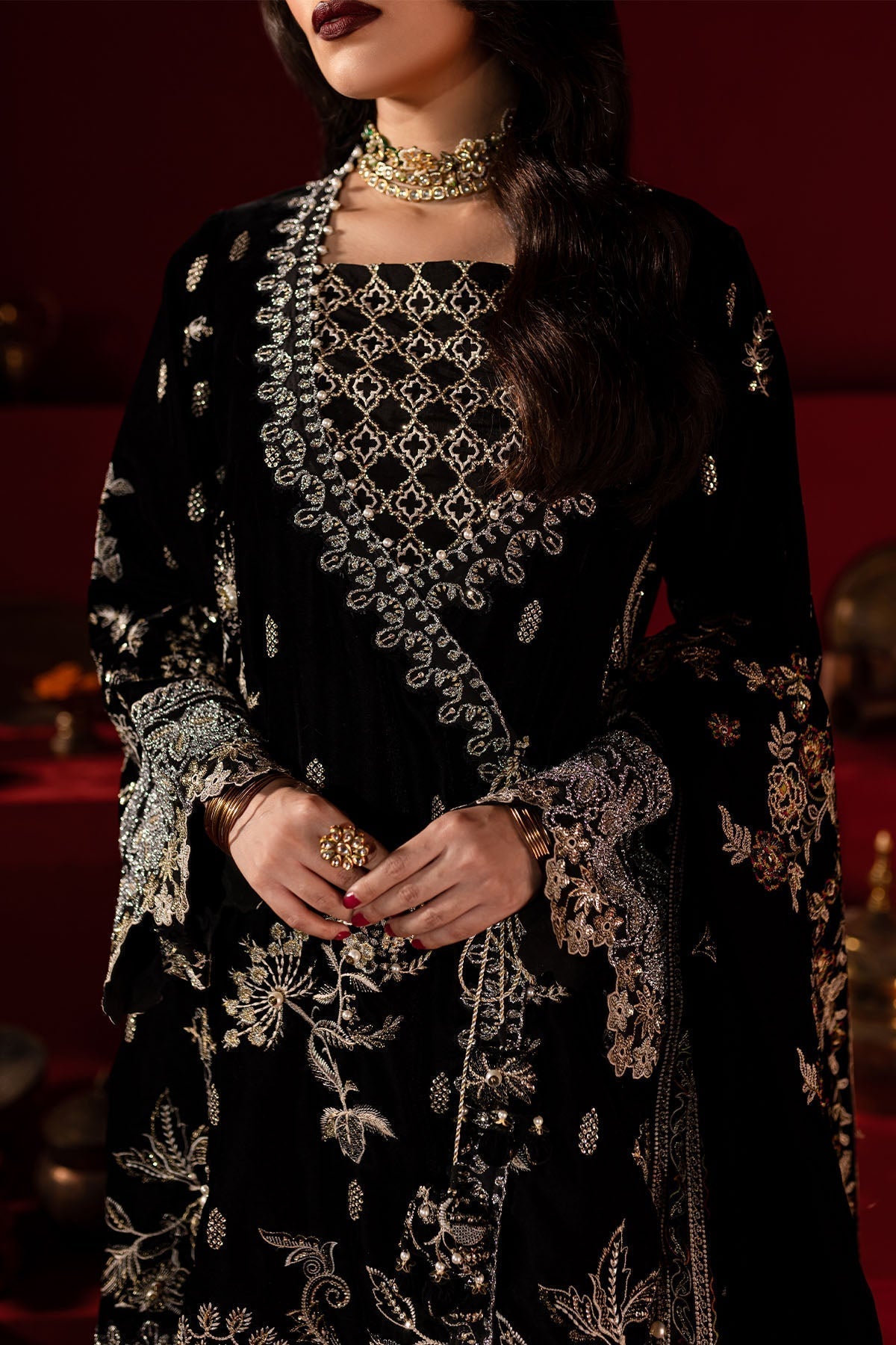 Nureh | Maya Velvet |  NW-92 - Designer Dress with Intricate embroidery and embellishments. Shop elegent wedding dress at Maria Faisal.