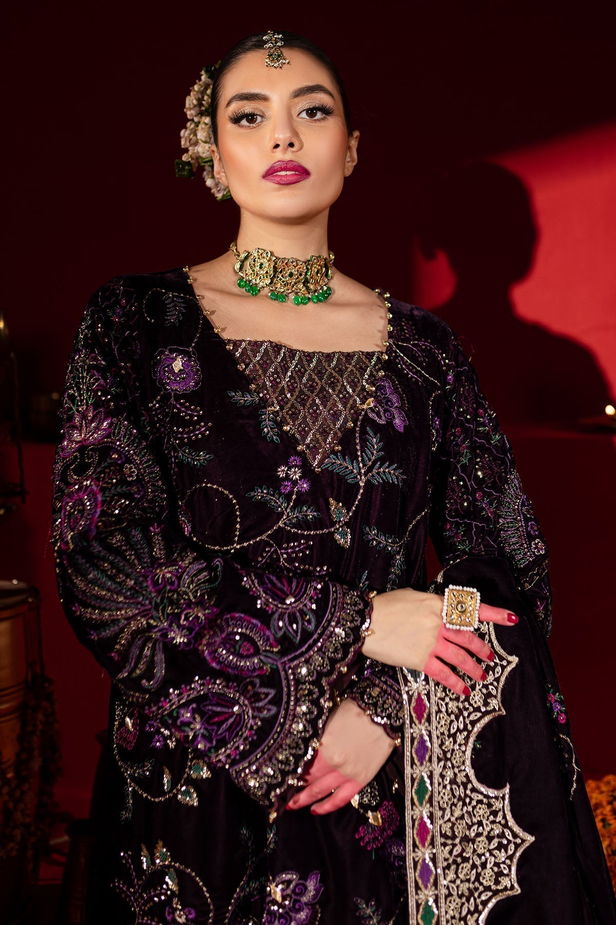 Nureh | Maya Velvet |  NW-91 - Designer Dress with Intricate embroidery and embellishments. Shop elegent wedding dress at Maria Faisal.