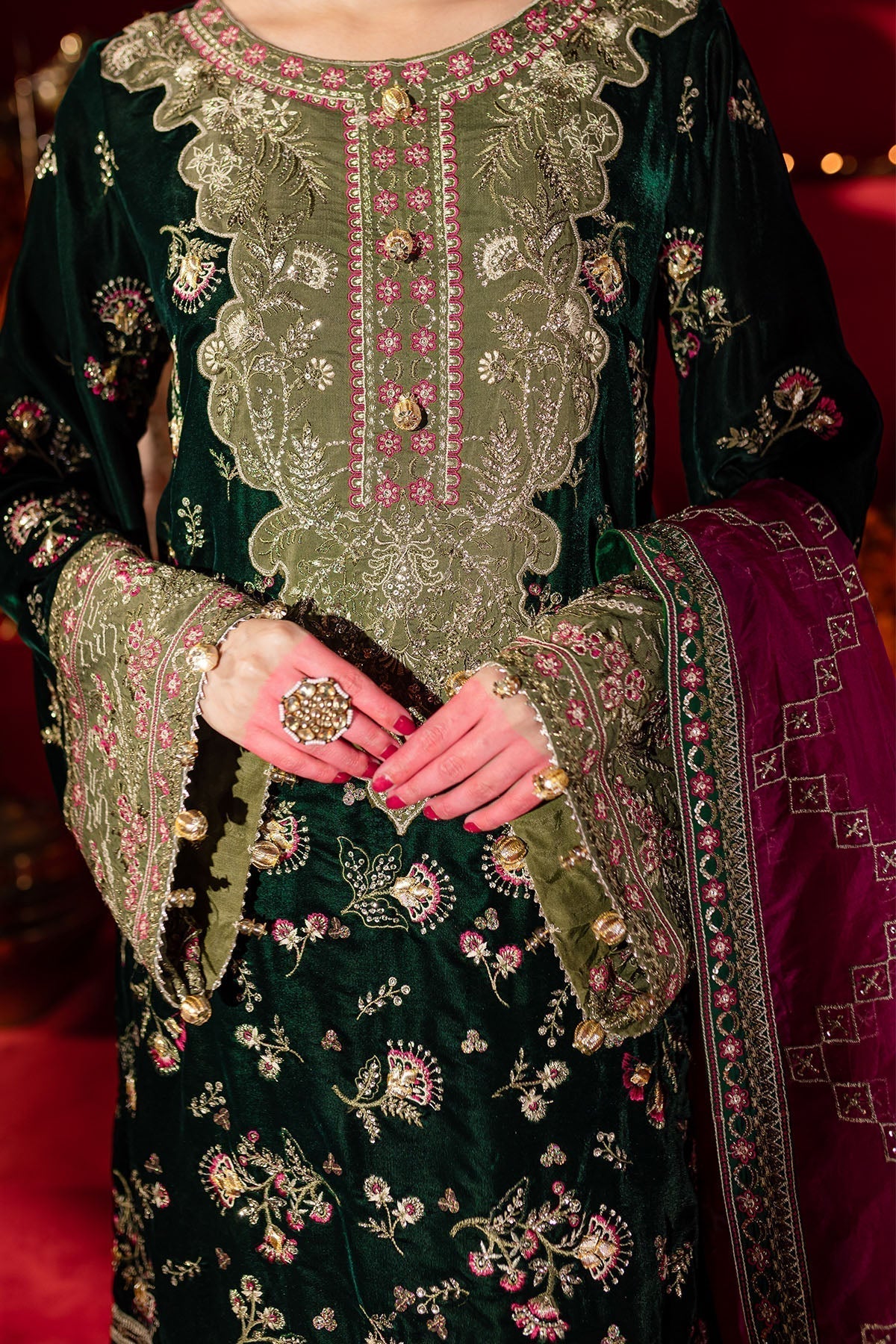 Nureh | Maya Velvet |  NW-88 - Designer Dress with Intricate embroidery and embellishments. Shop elegent wedding dress at Maria Faisal.