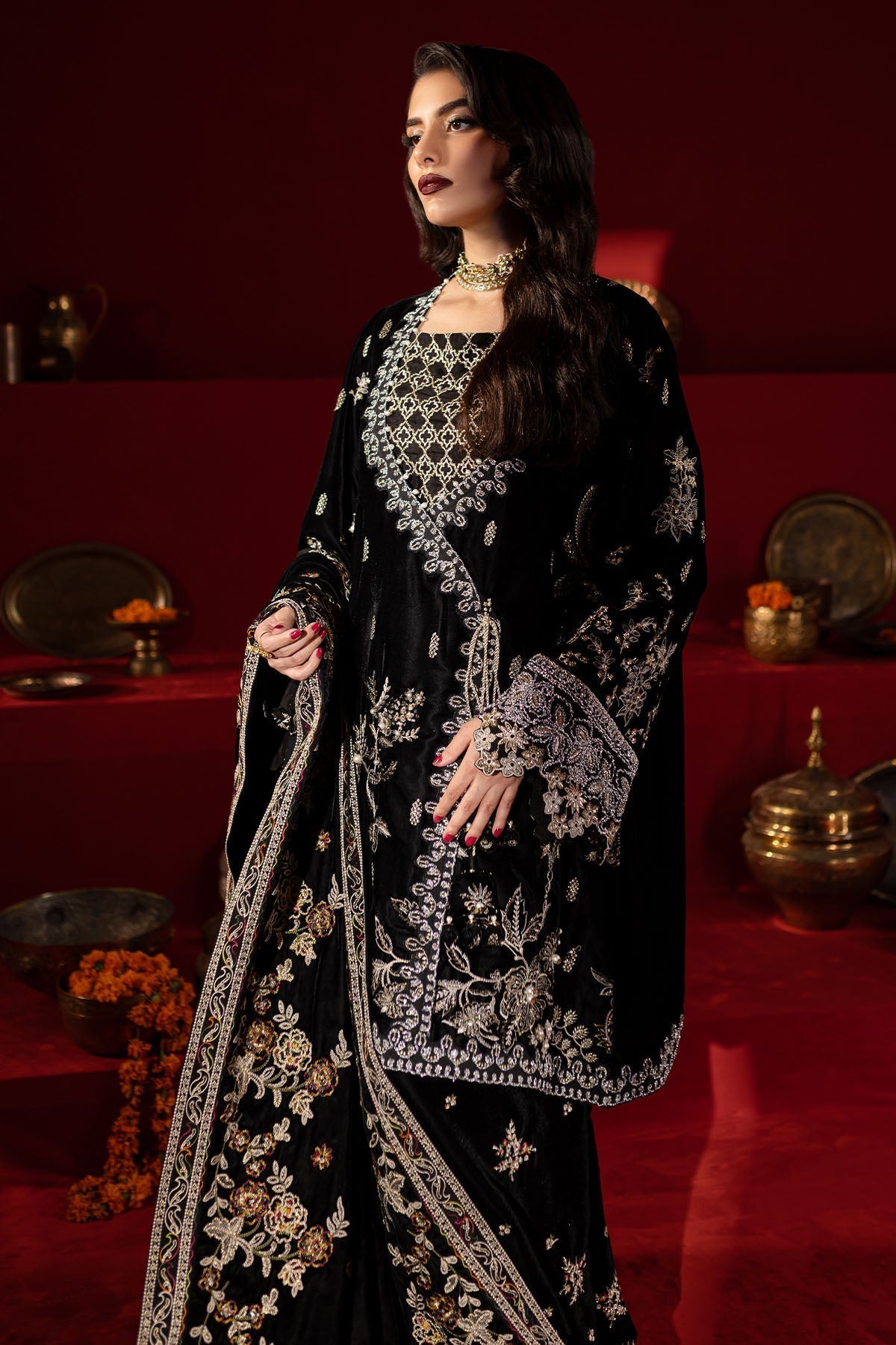 Nureh | Maya Velvet |  NW-92 - Designer Dress with Intricate embroidery and embellishments. Shop elegent wedding dress at Maria Faisal.