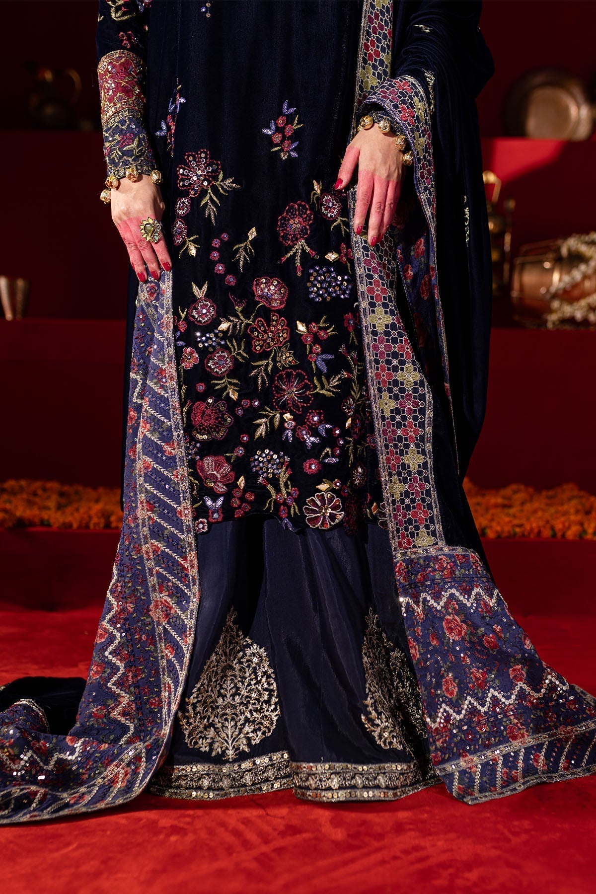 Nureh | Maya Velvet |  NW-93 - Designer Dress with Intricate embroidery and embellishments. Shop elegent wedding dress at Maria Faisal.
