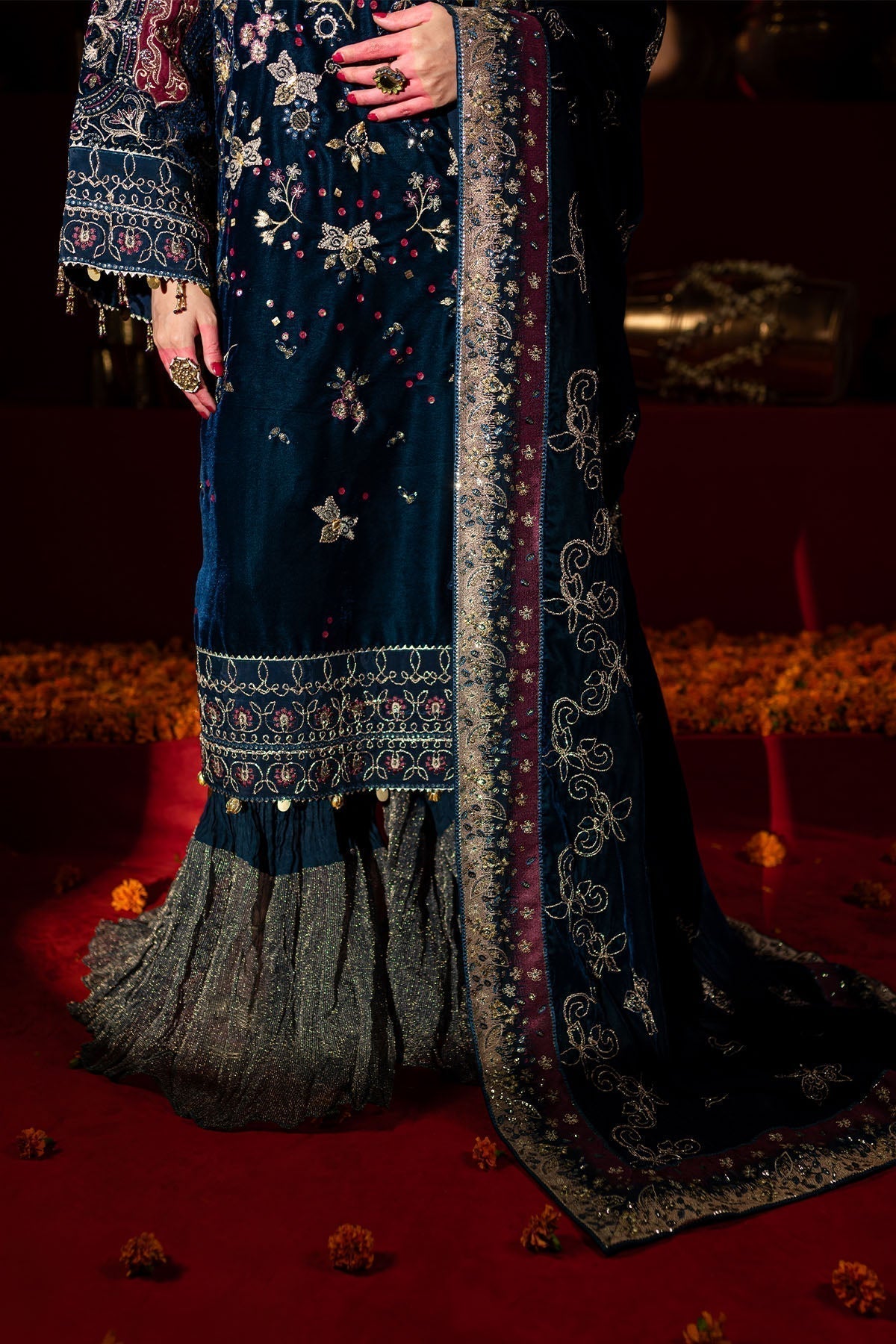 Nureh | Maya Velvet |  NW-90 - Designer Dress with Intricate embroidery and embellishments. Shop elegent wedding dress at Maria Faisal.