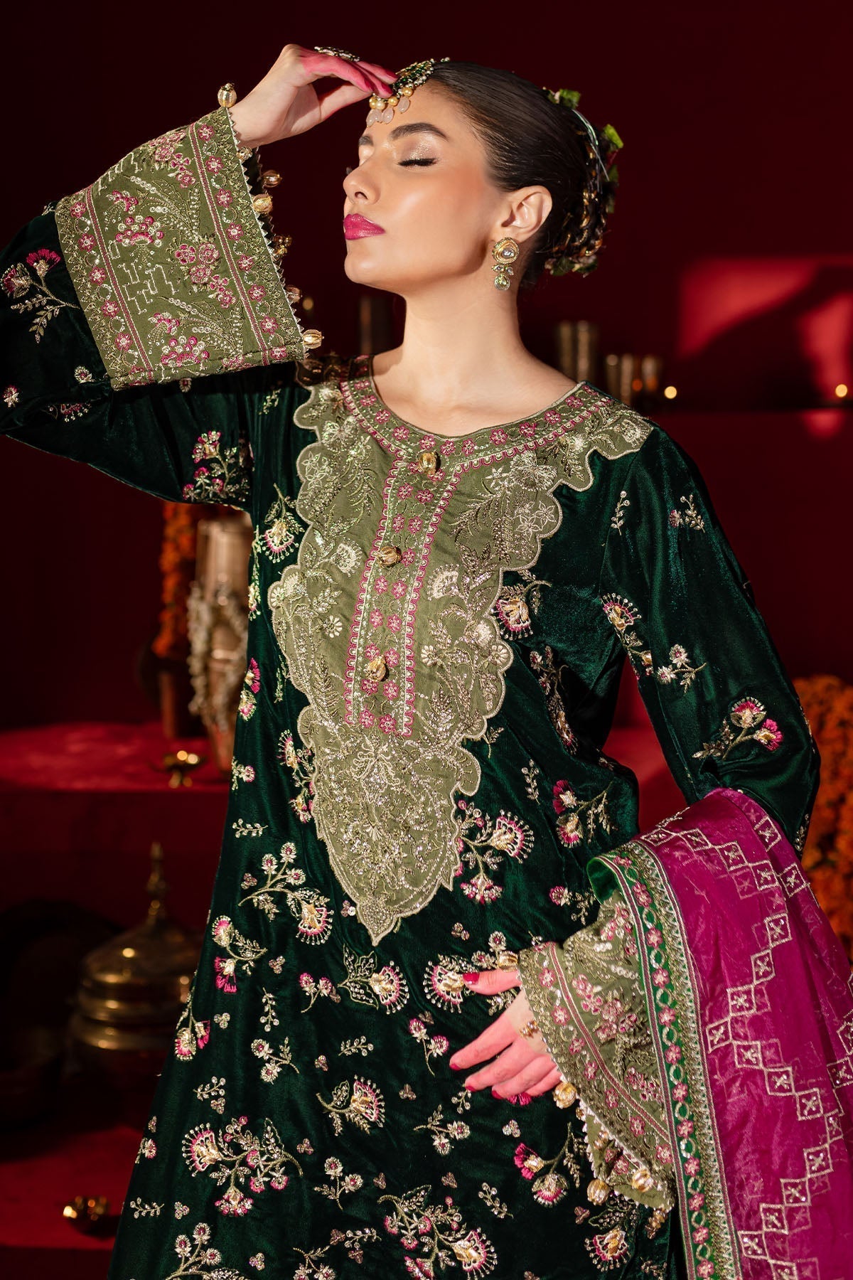 Nureh | Maya Velvet |  NW-88 - Designer Dress with Intricate embroidery and embellishments. Shop elegent wedding dress at Maria Faisal.