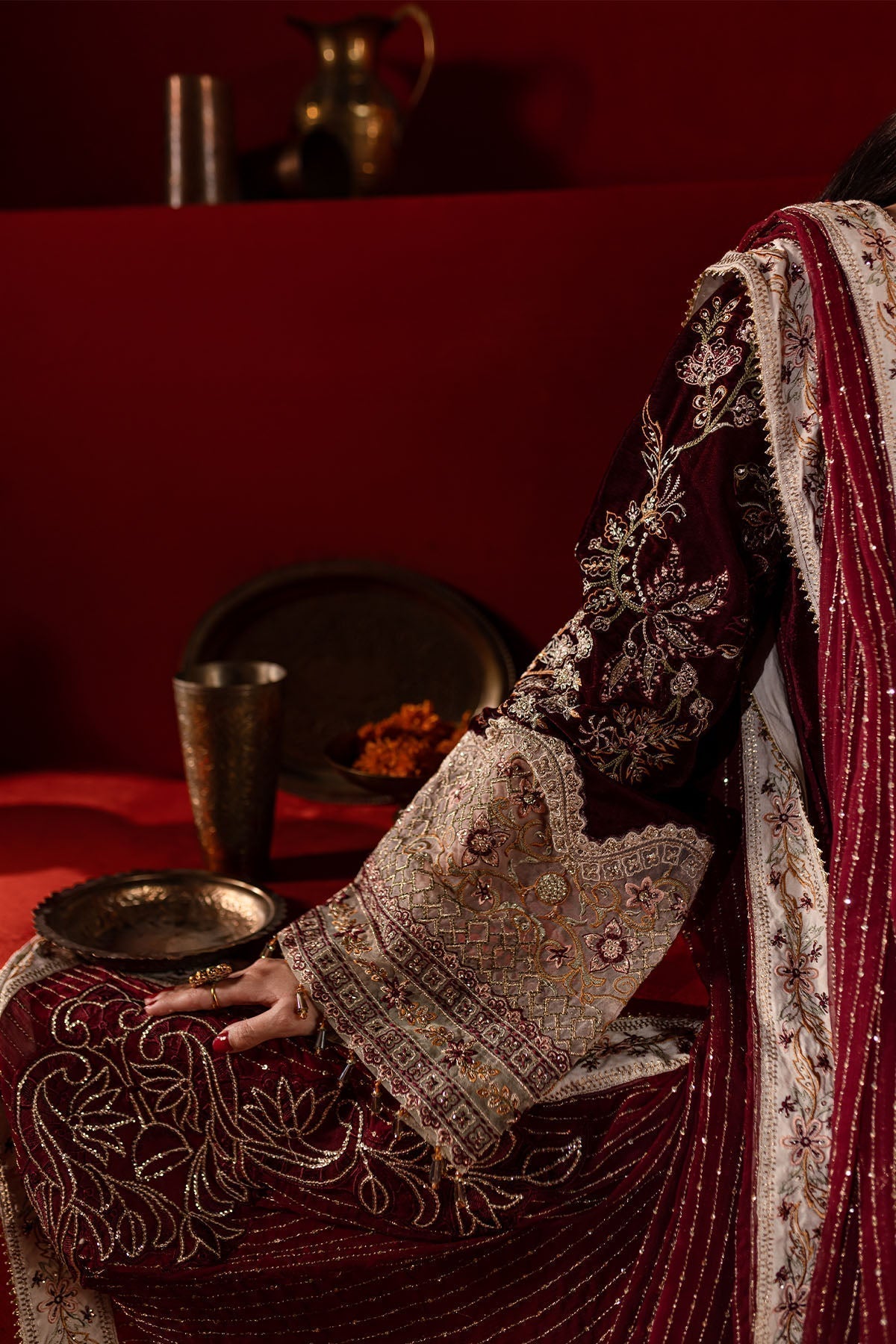Nureh | Maya Velvet |  NW-89 - Designer Dress with Intricate embroidery and embellishments. Shop elegent wedding dress at Maria Faisal.