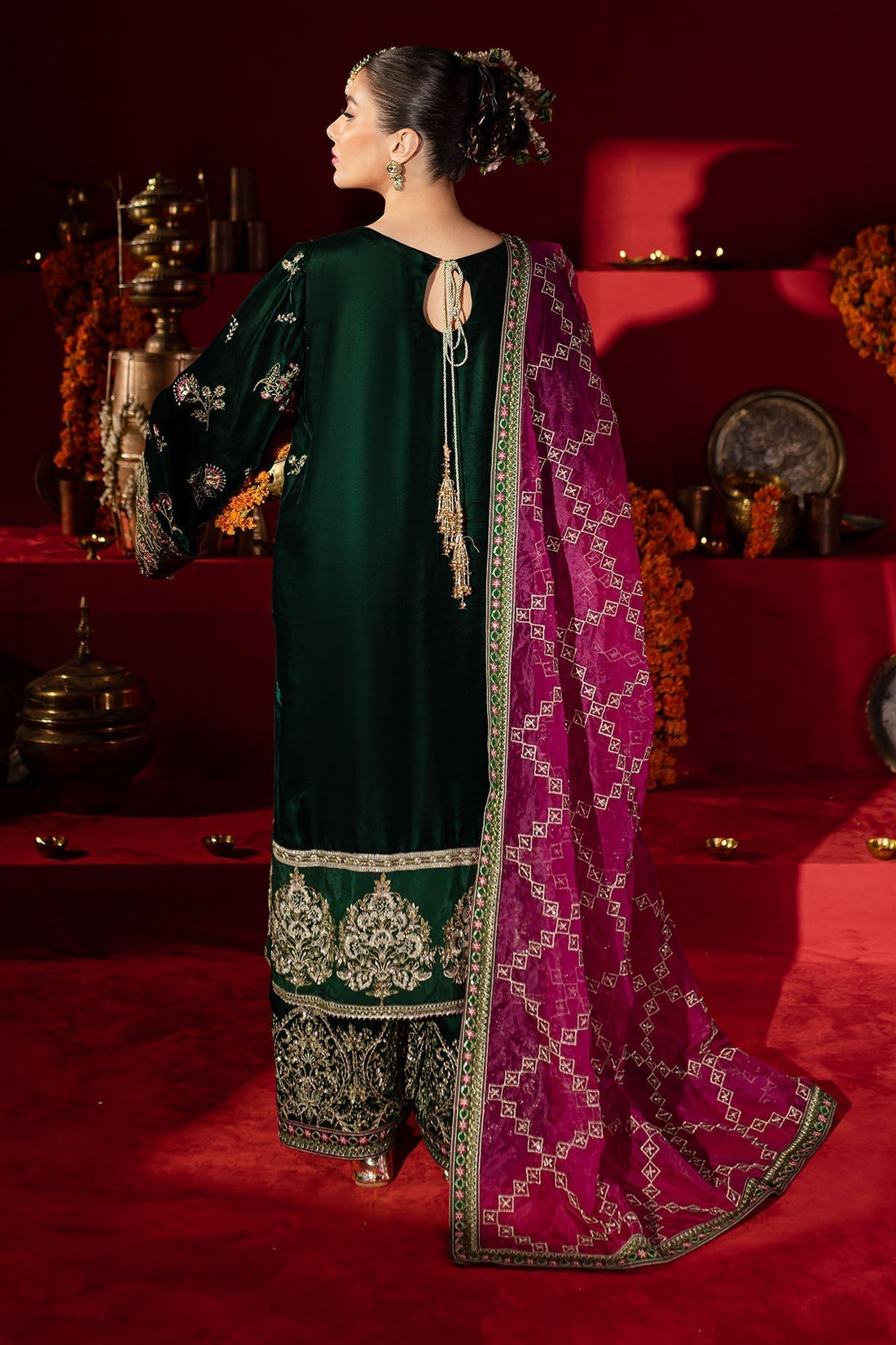 Nureh | Maya Velvet |  NW-88 - Designer Dress with Intricate embroidery and embellishments. Shop elegent wedding dress at Maria Faisal.