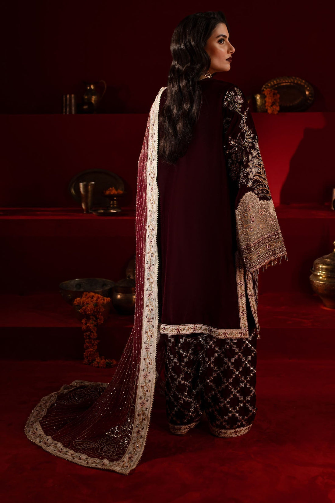 Nureh | Maya Velvet |  NW-89 - Designer Dress with Intricate embroidery and embellishments. Shop elegent wedding dress at Maria Faisal.