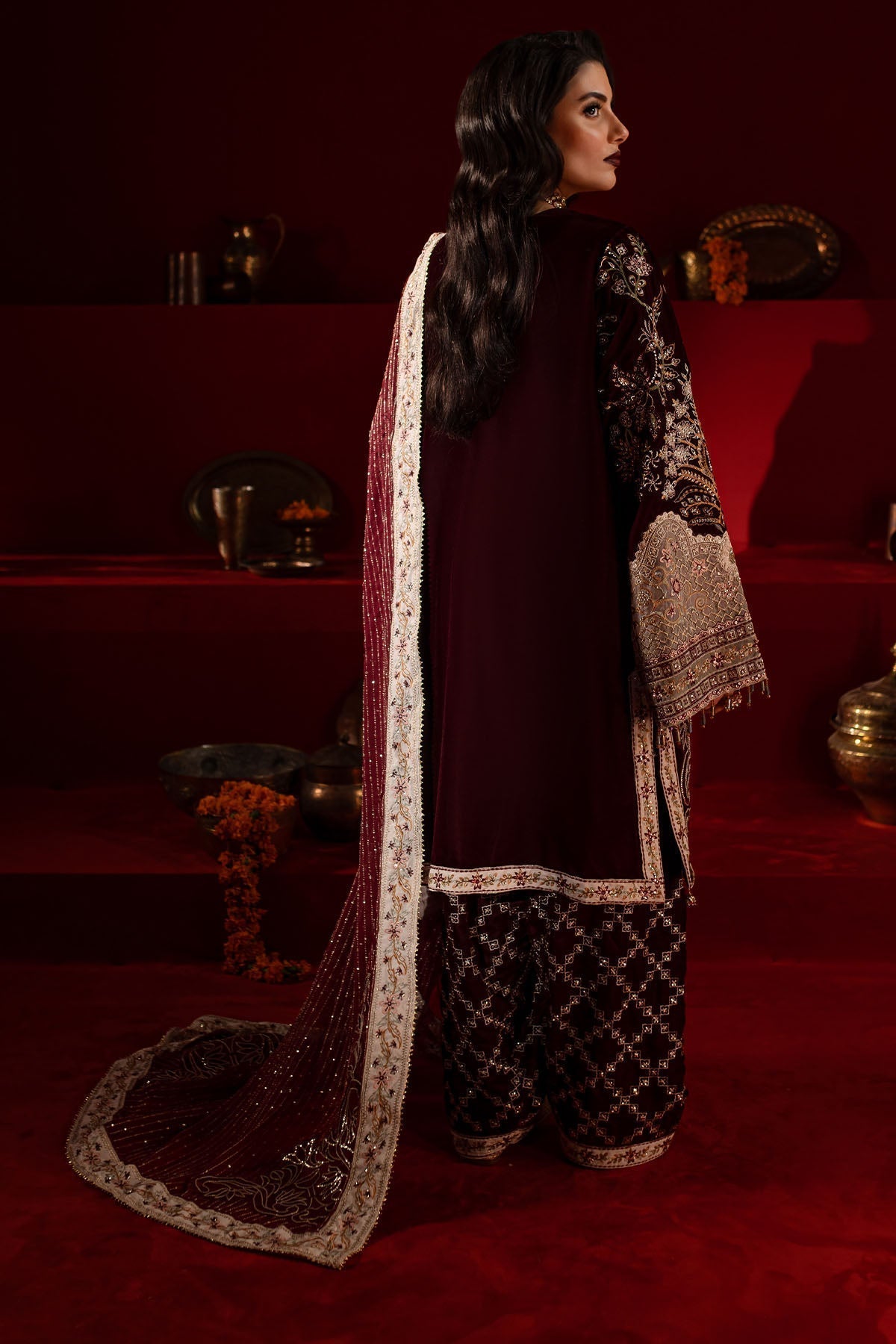 Nureh | Maya Velvet |  NW-89 - Designer Dress with Intricate embroidery and embellishments. Shop elegent wedding dress at Maria Faisal.