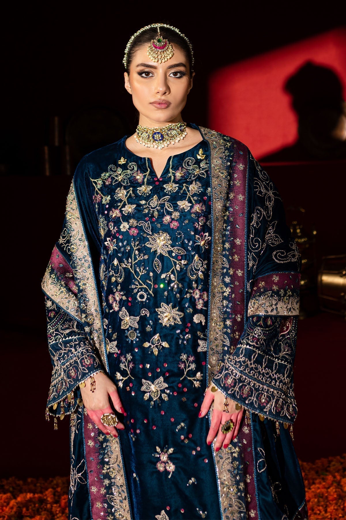 Nureh | Maya Velvet |  NW-90 - Designer Dress with Intricate embroidery and embellishments. Shop elegent wedding dress at Maria Faisal.