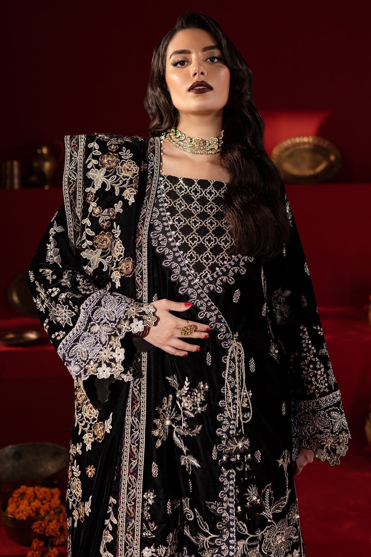 Nureh | Maya Velvet |  NW-92 - Designer Dress with Intricate embroidery and embellishments. Shop elegent wedding dress at Maria Faisal.