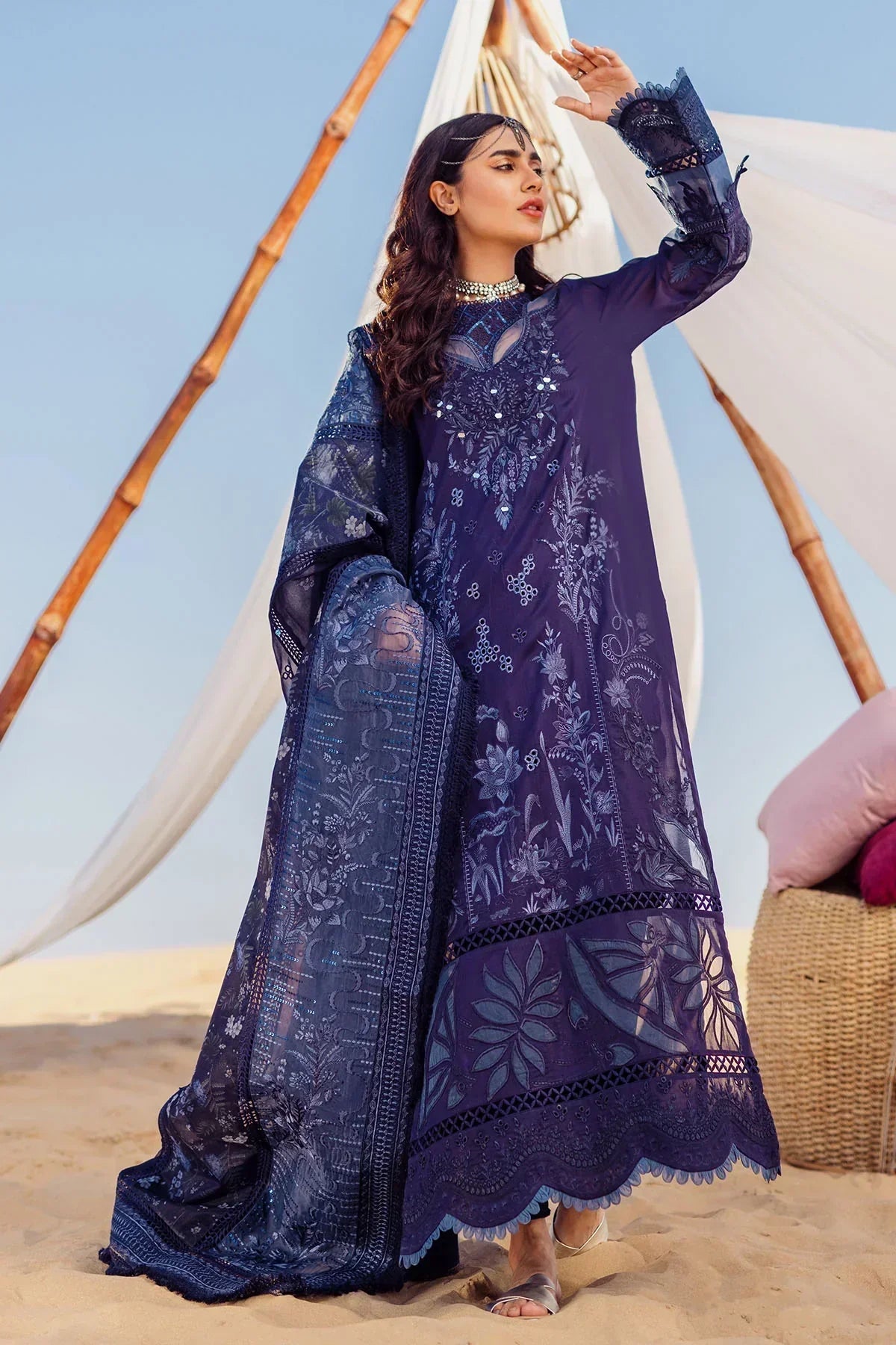 Nureh | Sehra Swiss Voil Lawn | NILE BLUE - NE-77 - Ladies Clothes - Maria Faisal