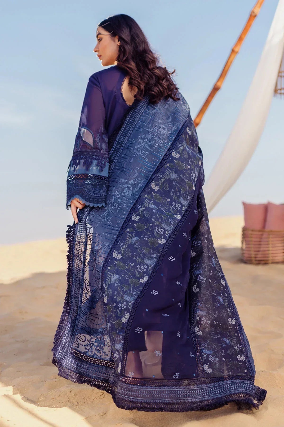 Nureh | Sehra Swiss Voil Lawn | NILE BLUE - NE-77 - Ladies Clothes - Maria Faisal