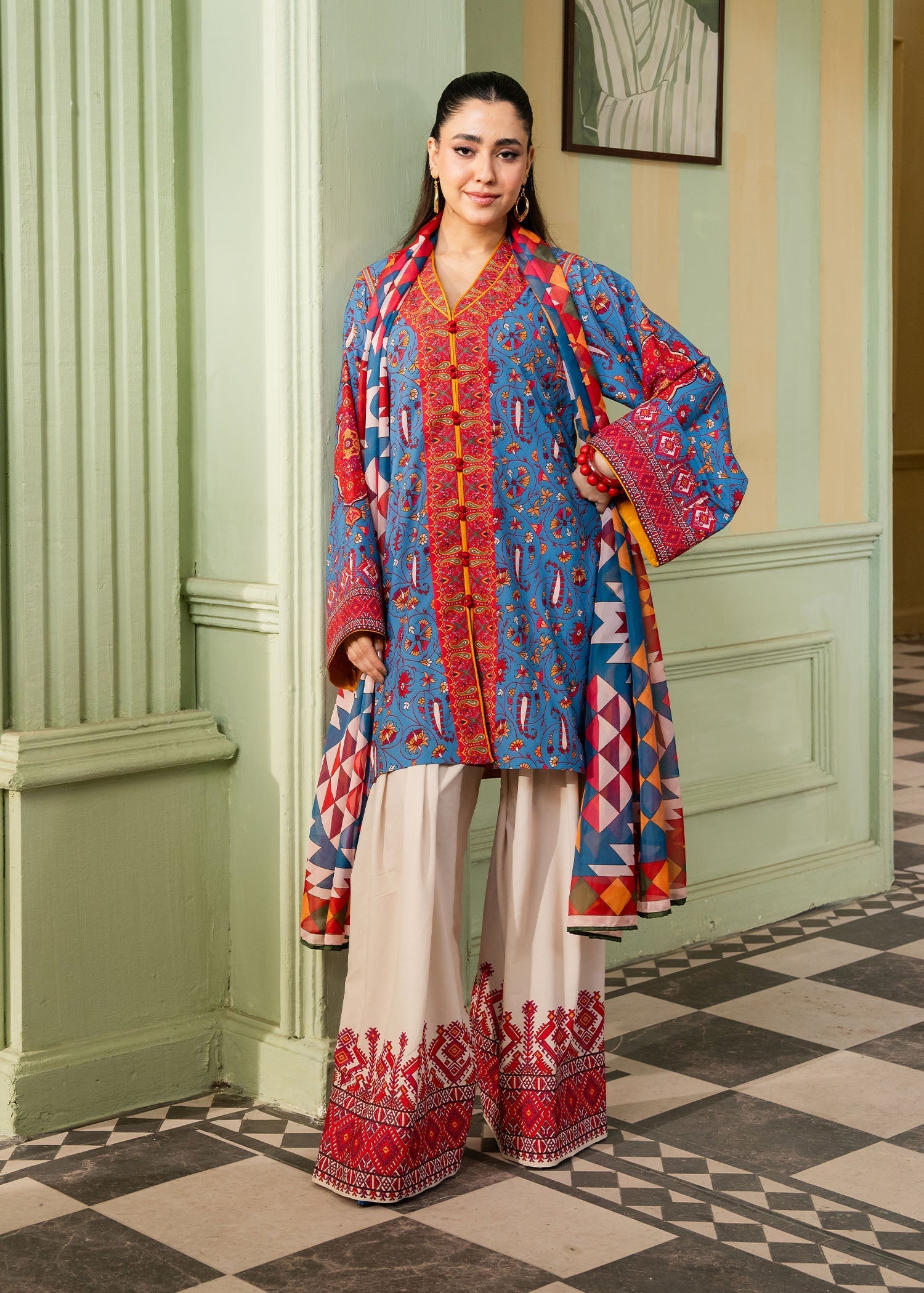 Maria Osama Khan | Retro 26 | Celeste - Luxury Dress - available at Maria Faisal in UK and USA.