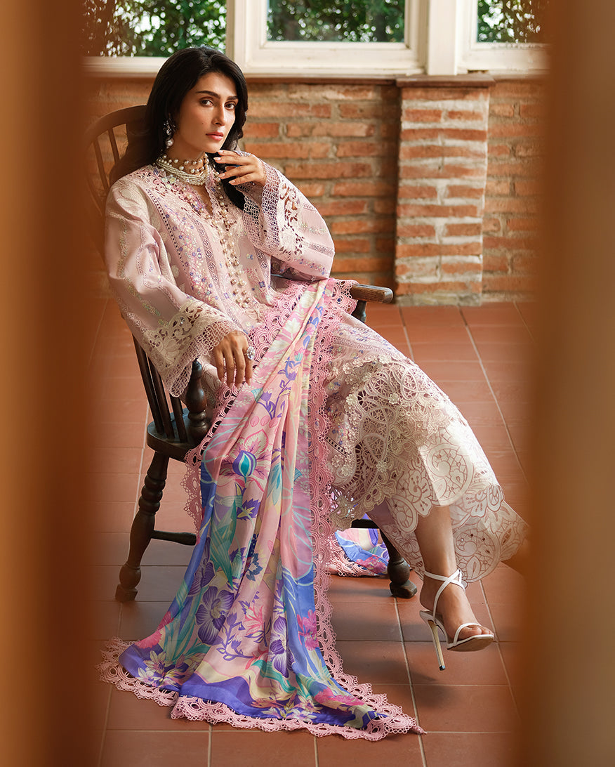 Mushq | Amoi Luxury Lawn | Opulent Whisper - Luxury Dress - available at Maria Faisal in UK and USA.