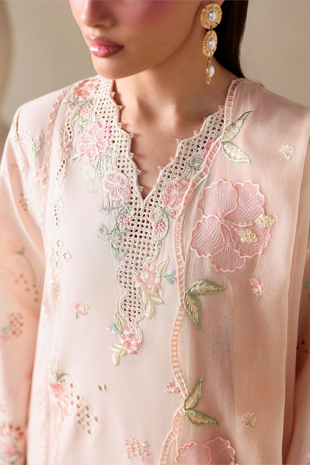 Azure | Luxury Lawn 26 | Peachy Meadow - Luxury Dress - available at Maria Faisal in UK and USA.