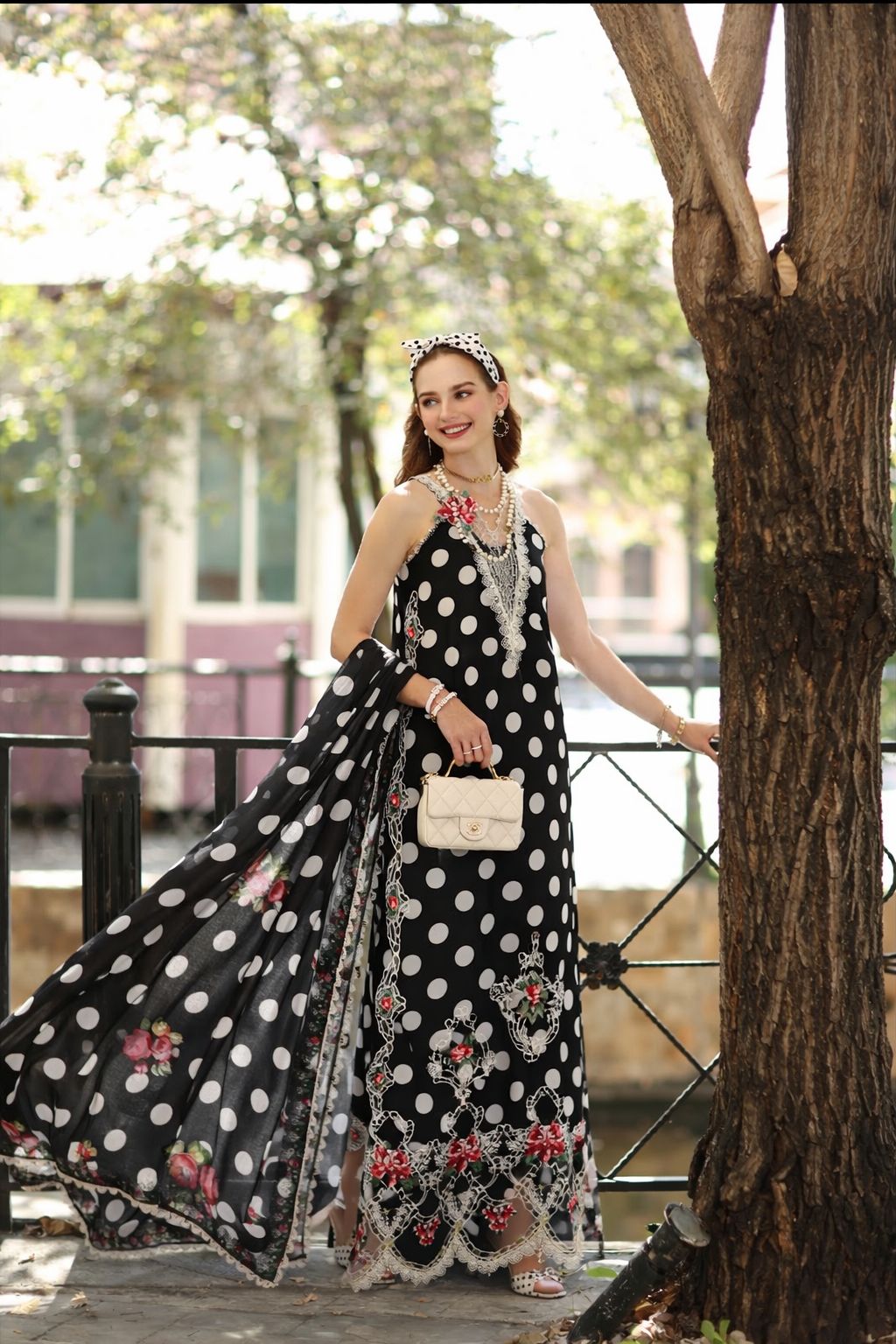 Noor by Saadia Asad | Eid Luxe Printkhaas 26 | D4 - C - Monochrome Polka - Luxury Dress - available at Maria Faisal in UK and USA.